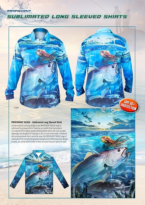 Profishent Tackle Fishing Shirt Sublimated Jew Fish UPF 30+ Choose