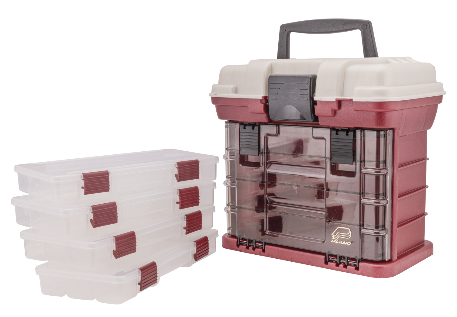 Plano 4 Bay Rack System 3500 Fishing Storage Tackle Box - Red Metallic  Silver