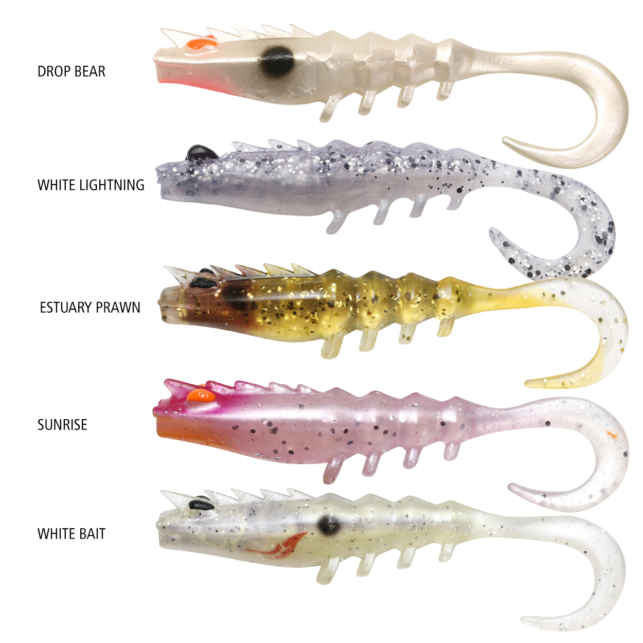 Squidgies Standard Range Prawn Wriggler Tail 110mm Soft Plastic Fishing Lure  #White Lightning