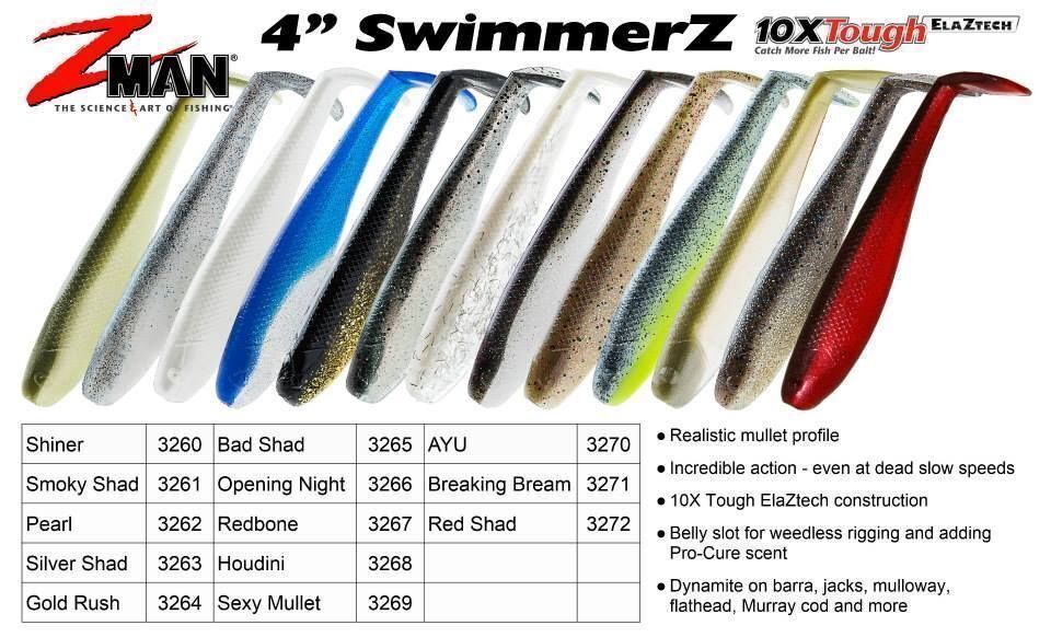 ZMan SwimmerZ V2 4 Padd TailZ Soft Plastic Fishing Lures