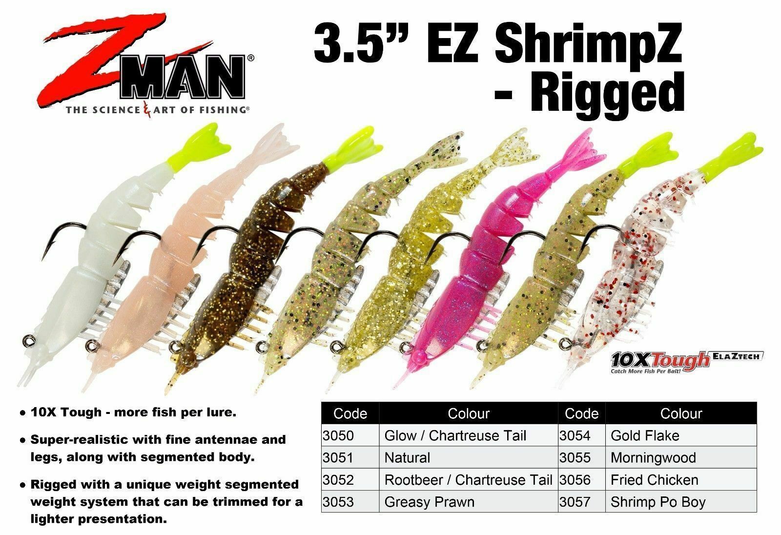 Zman 3.5" Inch Ez Shrimpz Rigged Soft Plastic Fishing Lure Zman Shrimps