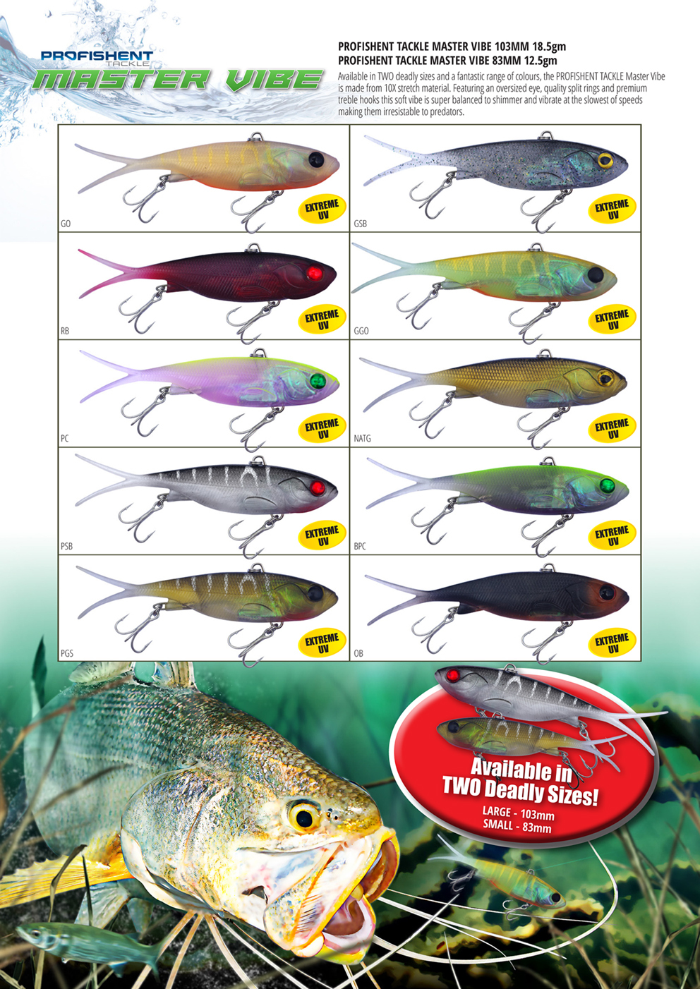 Profishent Master Vibe 83mm 12.5g Fishing Lure - Choose Colour