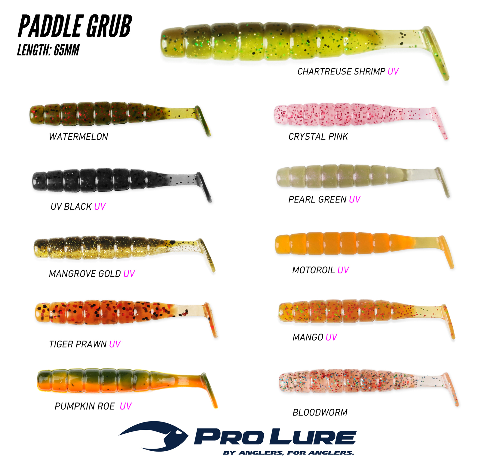 Brand New Pro Lure Paddle Grub 65mm Soft Plastic Fishing Lure ProLure