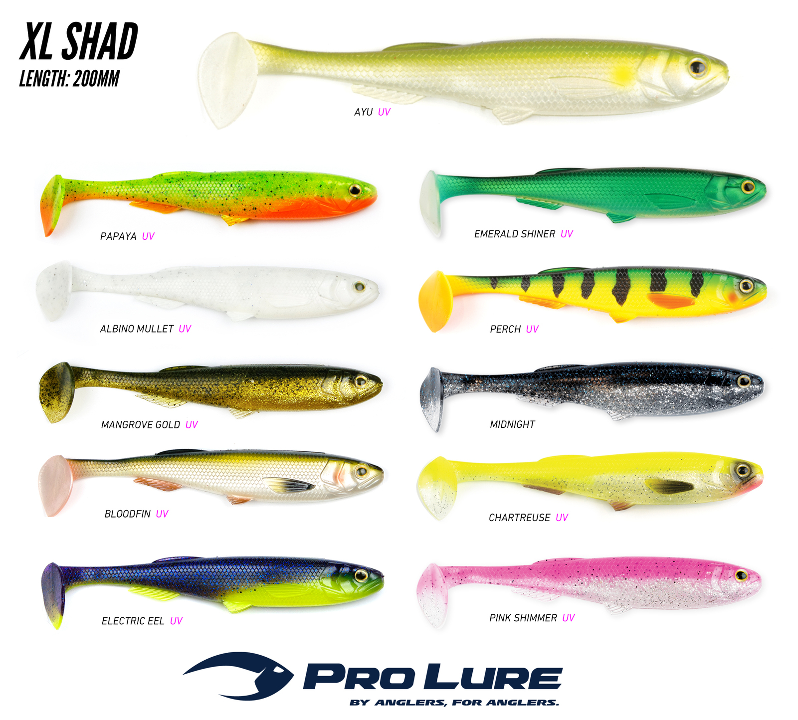 Pro Lure XL Shad 8 200mm Soft Plastic Swimbait Fishing Lure ProLure -  Choose Colour