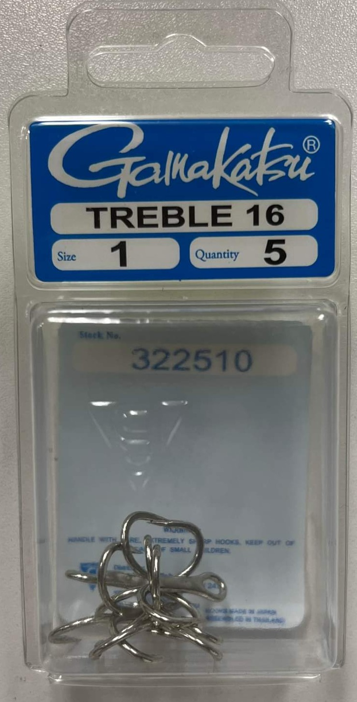 Gamakatsu 16 Heavy Duty Treble Fishing Hook - Choose Size