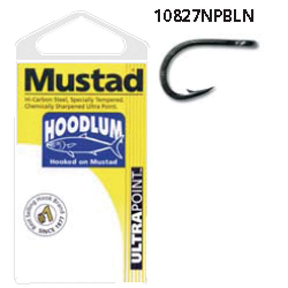 Mustad 10827NPBLN Hoodlum 4x Strong Live Bait Fishing Hook Pre Pack #1/0