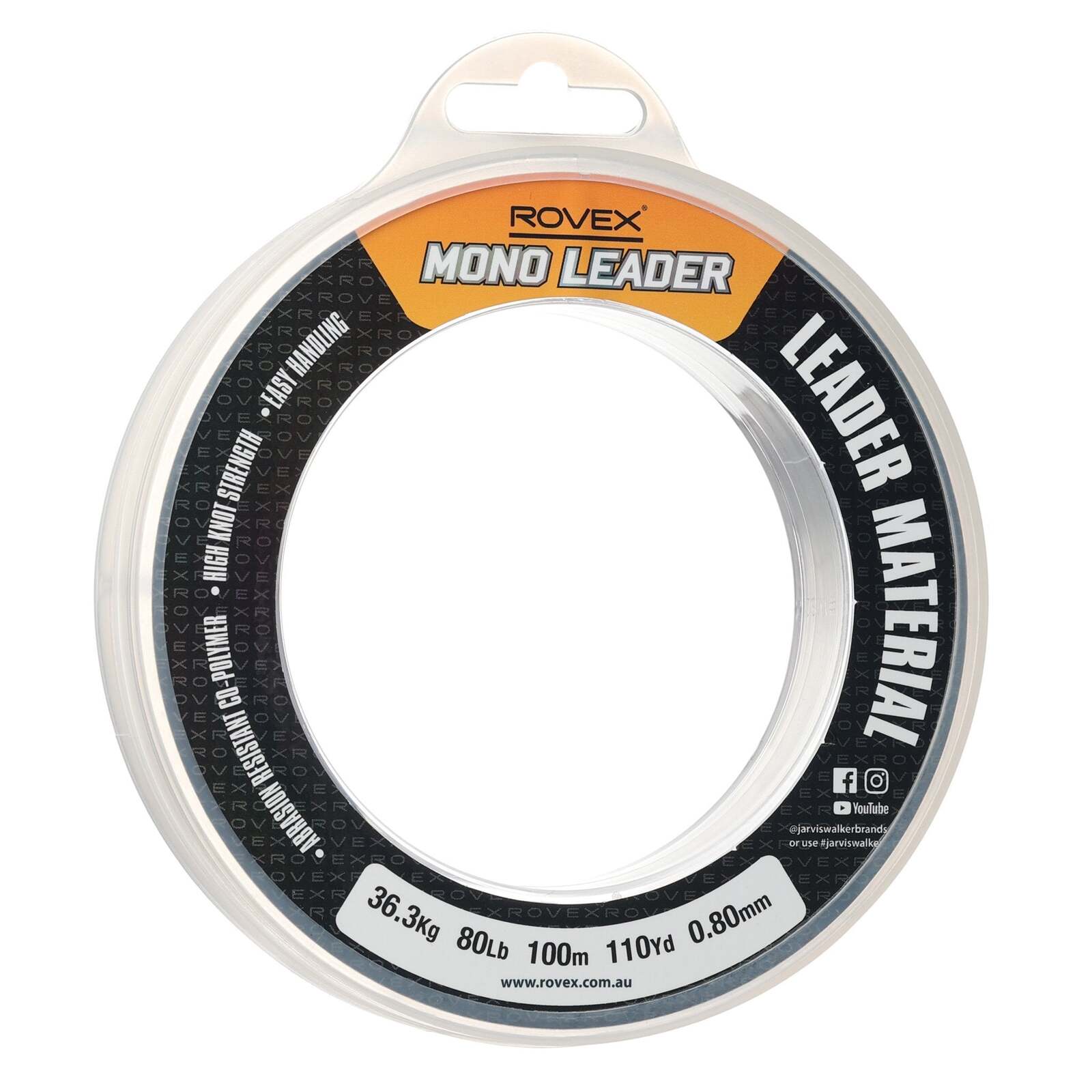 1 x 100m Spool of Rovex Monofilament Fishing Leader - Clear Mono Leader Line