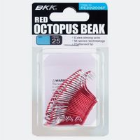 BKK Octopus Red Beak Bait Fishing Hook 25 Bulk Pack - Choose Size