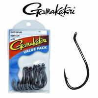 Gamakatsu Octopus Black Colour Fishing Hook Value Pack (25 Hooks) - Choose Size