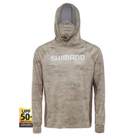 Shimano 2023 Tech Tee Long Sleeve Oatmeal Dot Camo Hooded Apparel - Choose Size (SHH1)