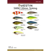 Westin Swim Glidebait 120mm Hardbody Sinking Fishing Lure - Choose Colour