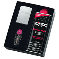 Zippo 205 Satin Chrome Lighter With Fluids & Flints Gift Box 90207GP