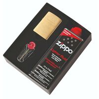 Zippo 204 Brushed Brass Lighter With Fluids & Flints Gift Box 90204GP
