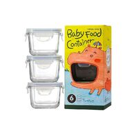 Glasslock 3pc 210ml Square Glass Baby Food Container Snack Storage With Lid