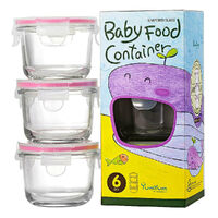 Glasslock 3pc 165ml Round Glass Baby Food Container Snack Storage With Lid