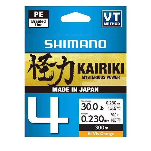 Shimano Kairiki x4 300m Orange Braid Fishing Line #30lb